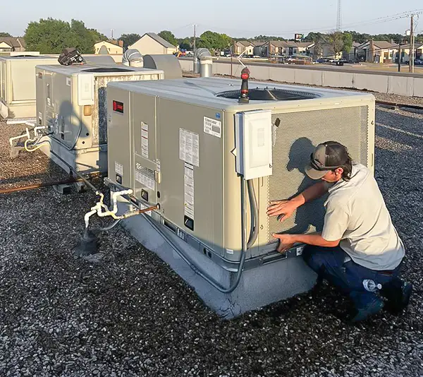 One of our technicians maintains a rooftop HVAC for a commercial client.